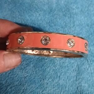 Elegant Coral and Goldtone Crystal Enamel Hinge Bracelet